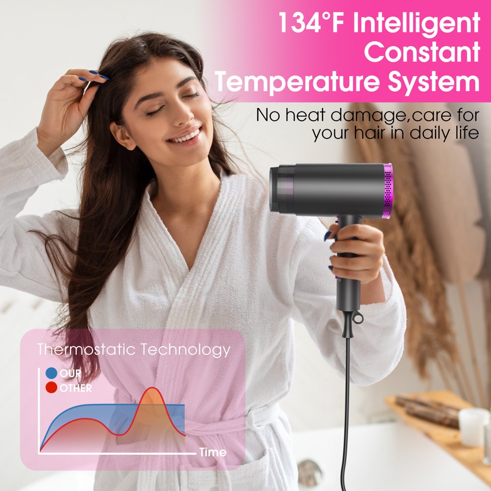 1875W Hair Dryer,  Professional Ionic Hair Blow Dryers with 3 Heat Settings, 2 Speed, Cool Settings,Fast Drying Blow Dryer for Home,Travel,Salon and Hotel
