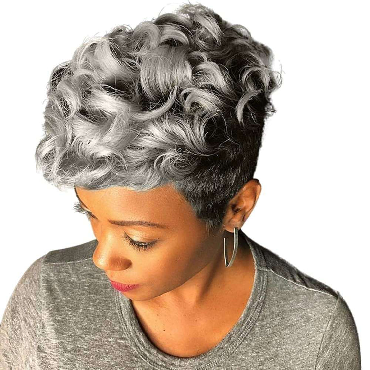 Grey Pixie Cut Wig with Bangs - Short and Fluffy, Natural Wavy Style for Black Women (Grey)











Worried that your wispy locks can't accommodate a bold short hairstyle? The combination of pixie cut hair and Gray color can give you a smartFluffy, Natural Wavy Style