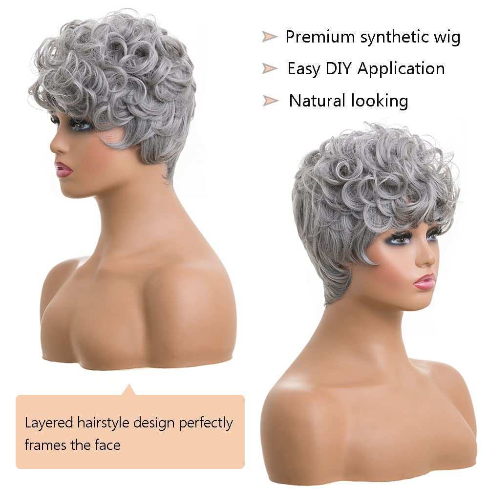 Grey Pixie Cut Wig with Bangs - Short and Fluffy, Natural Wavy Style for Black Women (Grey)











Worried that your wispy locks can't accommodate a bold short hairstyle? The combination of pixie cut hair and Gray color can give you a smartFluffy, Natural Wavy Style