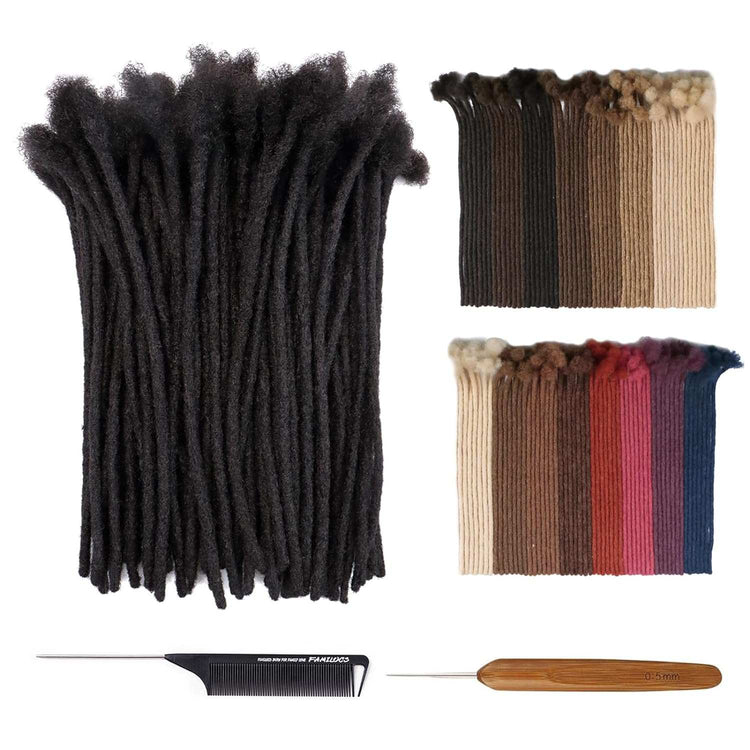 10 Inch 4Cm Width Jumbo Locs 100% Handmade Human Hair Dreadlock Extensions for Man Women Natural Black Dreads Can Be Dyed and Bleached, with Needle and Comb (10 Wick)