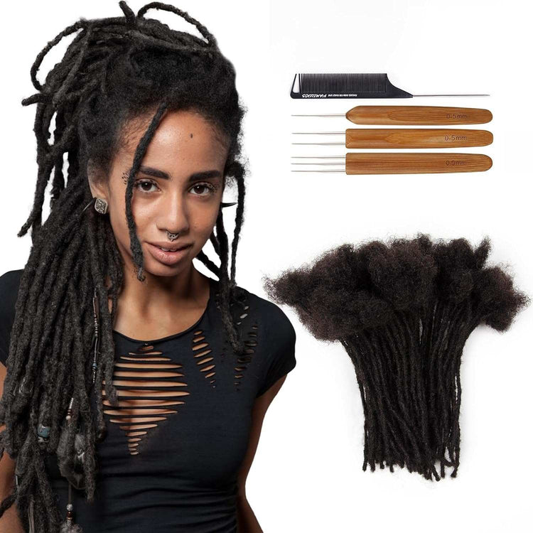 10 Inch 4Cm Width Jumbo Locs 100% Handmade Human Hair Dreadlock Extensions for Man Women Natural Black Dreads Can Be Dyed and Bleached, with Needle and Comb (10 Wick)