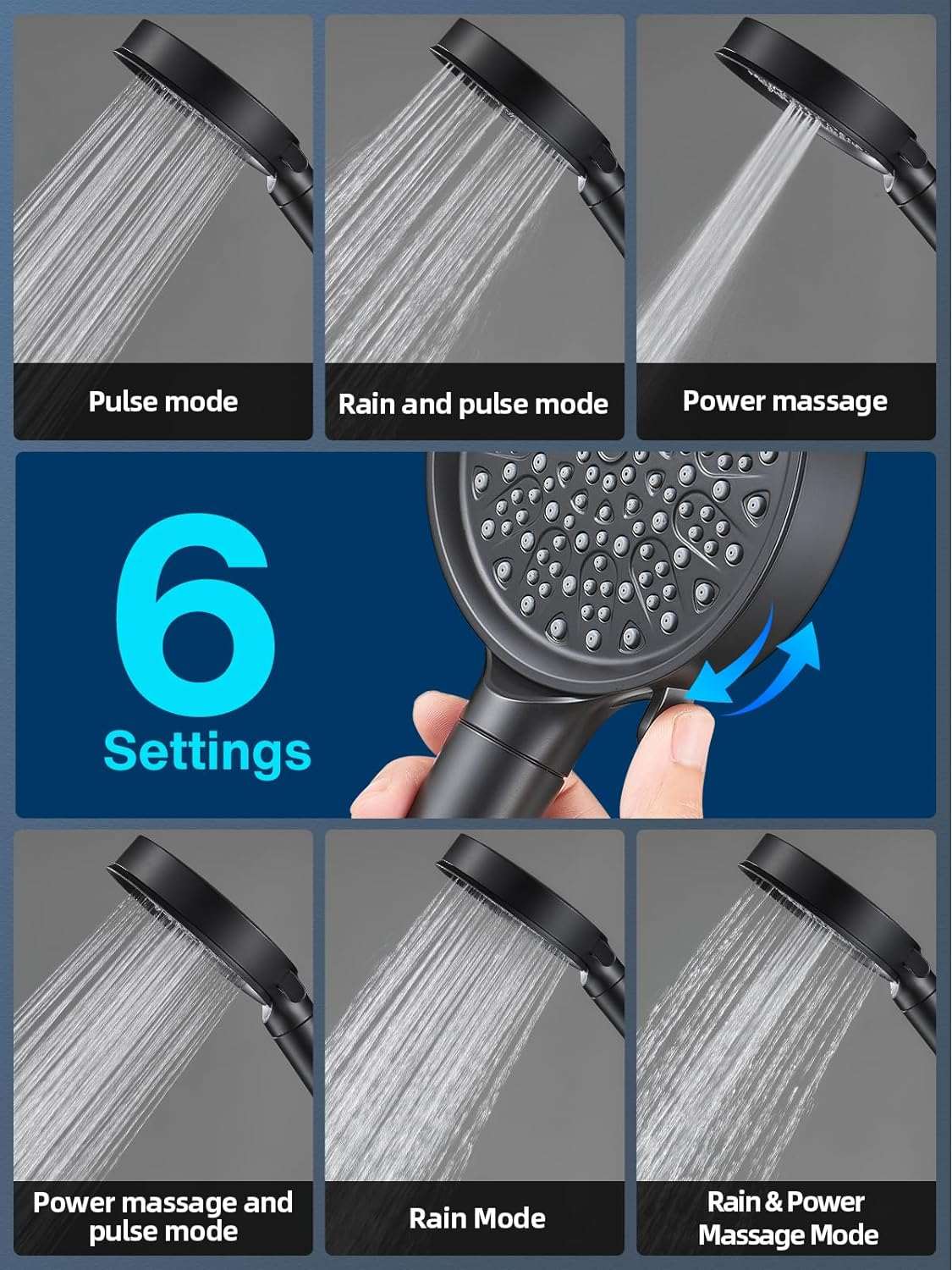 Filtered Shower Head with Handheld, High Pressure 6 Spray Mode Showerhead with Filters, Water Softener Filters Beads for Hard Water - Remove Chlorine - Reduces Dry Itchy Skin, Matte Black