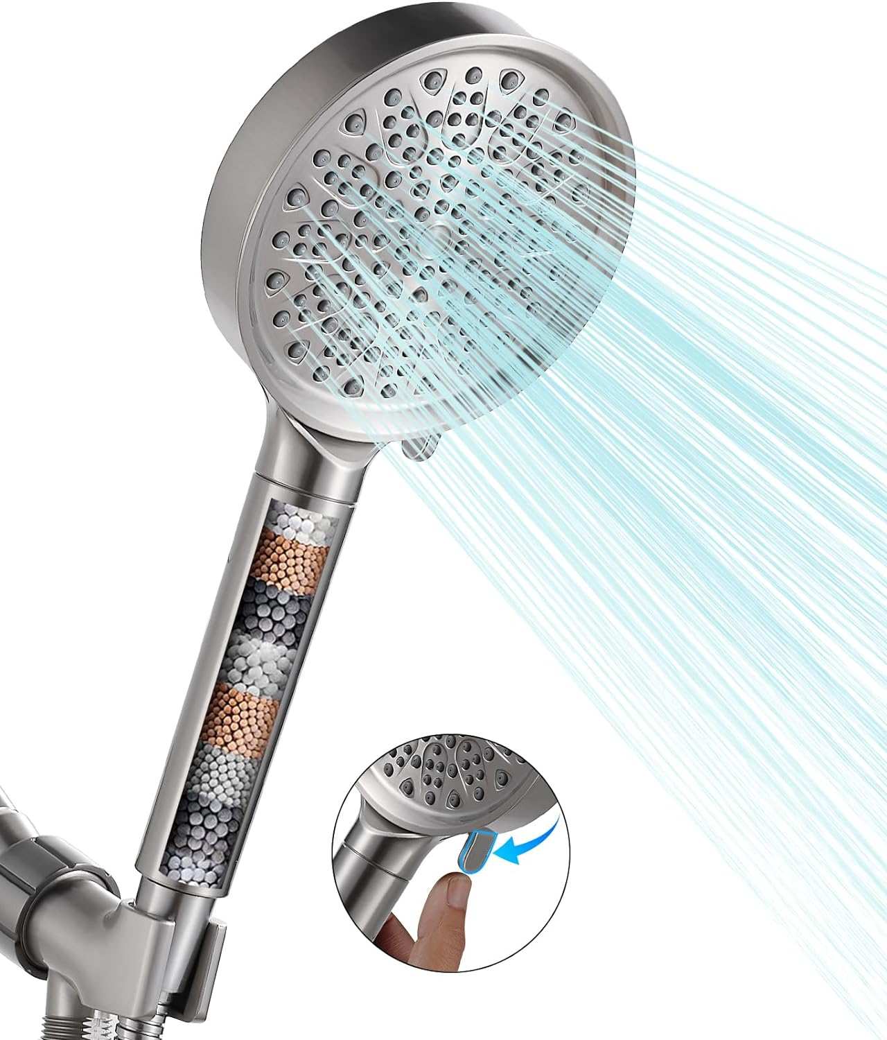 Filtered Shower Head with Handheld, High Pressure 6 Spray Mode Showerhead with Filters, Water Softener Filters Beads for Hard Water - Remove Chlorine - Reduces Dry Itchy Skin, Matte Black