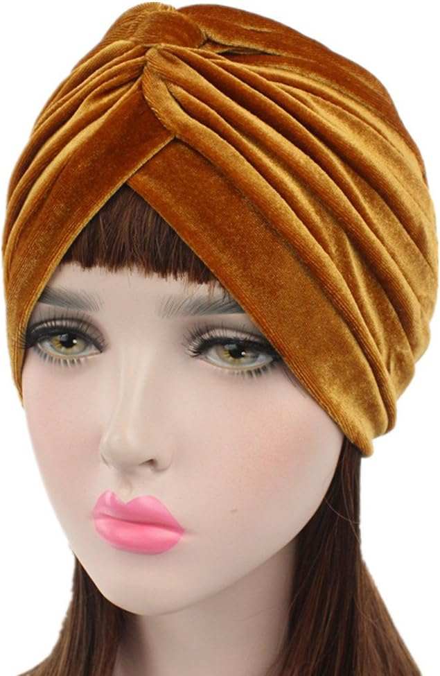 Pleated Stretch Ruffle Women'S Velvet Chemo Turban Hat Wrap Cover