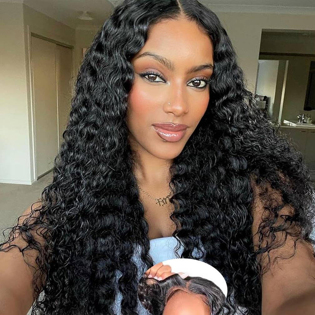 Wear and Go Glueless Wigs Human Hair Pre Plucked Pre Cut Deep Wave Lace Front Wigs 
