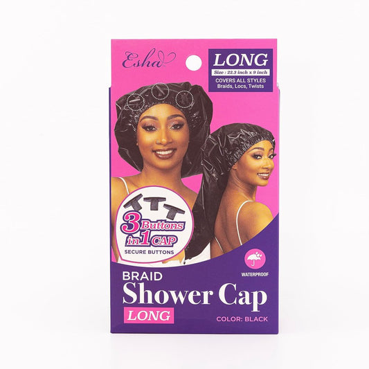 Black Shower Cap Waterproof, X-Long 30" X 9" for Adult, Females, Extra Long Hair, Braids, Locs