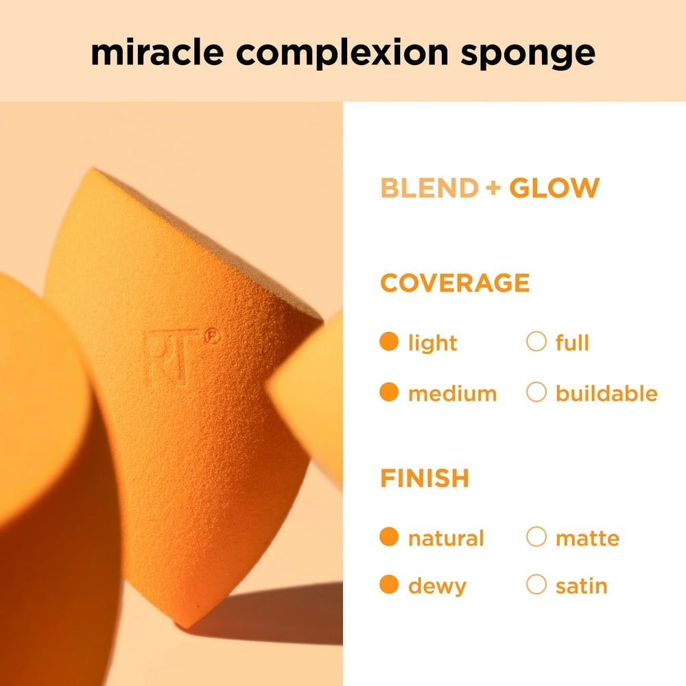 Miracle Complexion Makeup Sponge, Makeup Sponge for Foundation, Orange, 2 Count