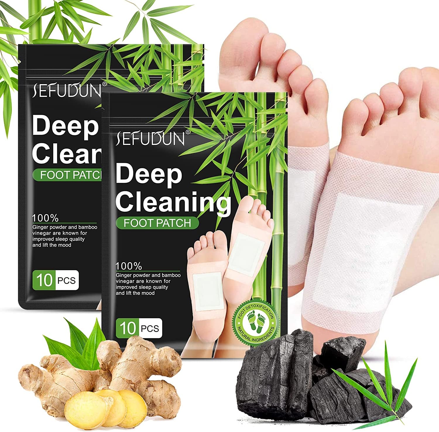 30PCS Detox Foot Pads, Deep Cleansing Foot Pads, Natural Ginger Powder Bamboo Vinegar Foot Patches for Foot Care, Adhesive Sheets for Pain Relief, Relieve Stress, Improve Sleep, Relaxation